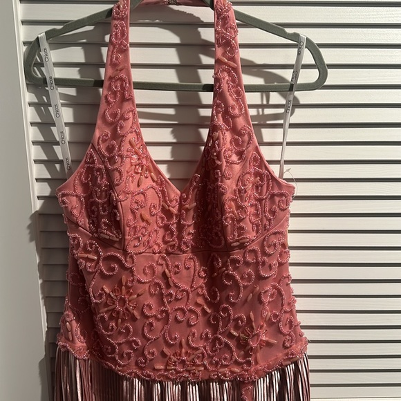 NWT CHICAS Pink Maxi Halter Back Dress with Beaded Top. Size XL - Picture 3 of 8